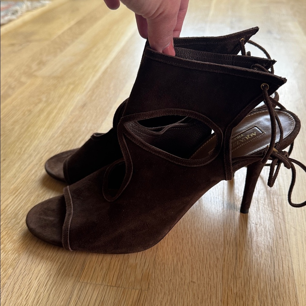 Aquazzura Sexy Thing 105 Suede Chocolate Brown Size 42